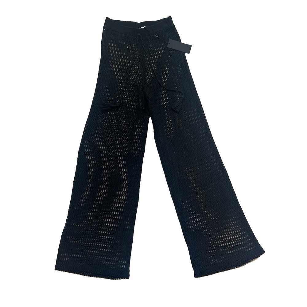 Gianni Bini Mesh Sheer Wide Leg Pants Sz S Black Cotton Beach open Knit